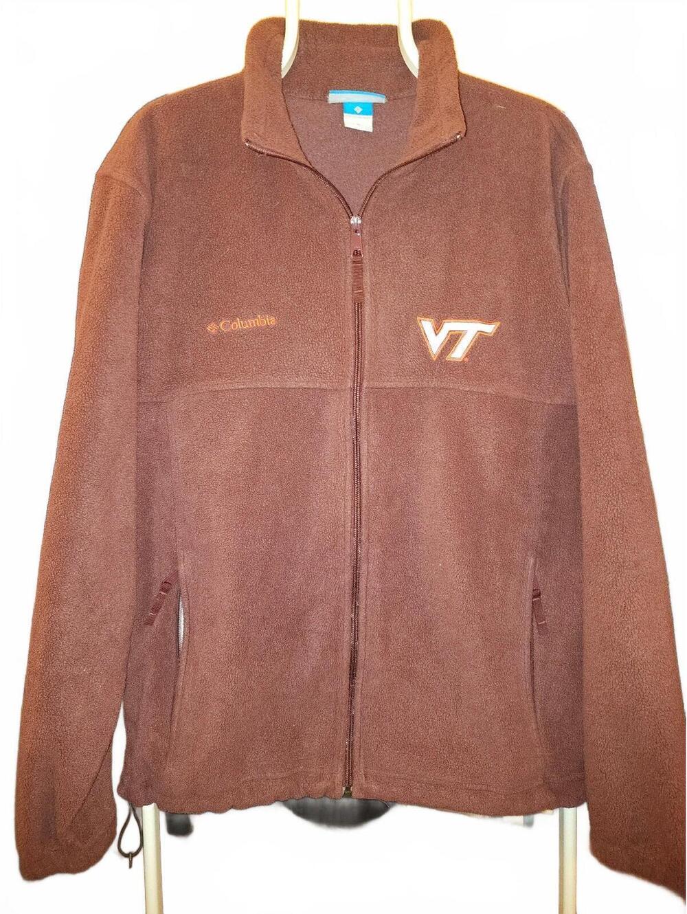Columbia Virginia Tech Hokies Mens Medium Zip-Up Fleece Jacket Maroon - EUC